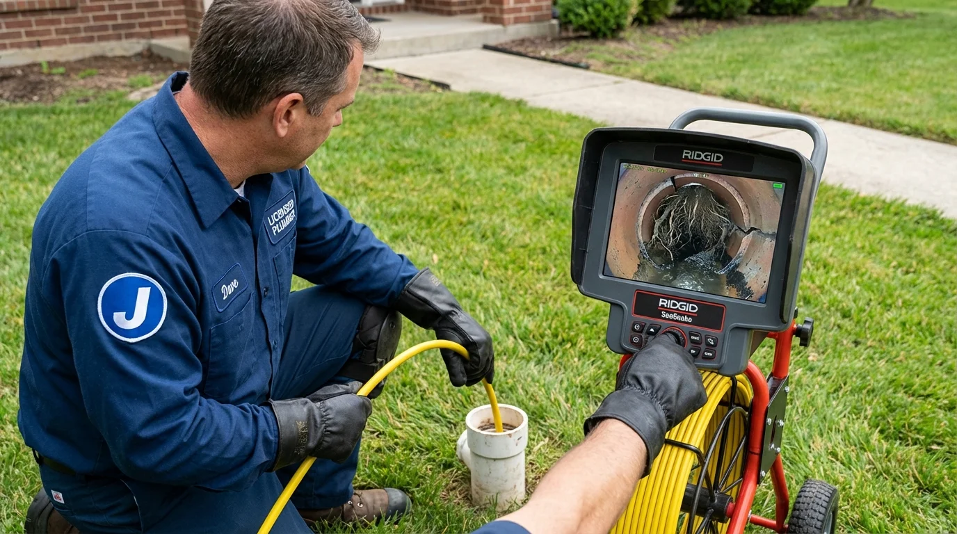 Sewer camera inspection being performed by Johns Plumbing LLC in Blue Grass